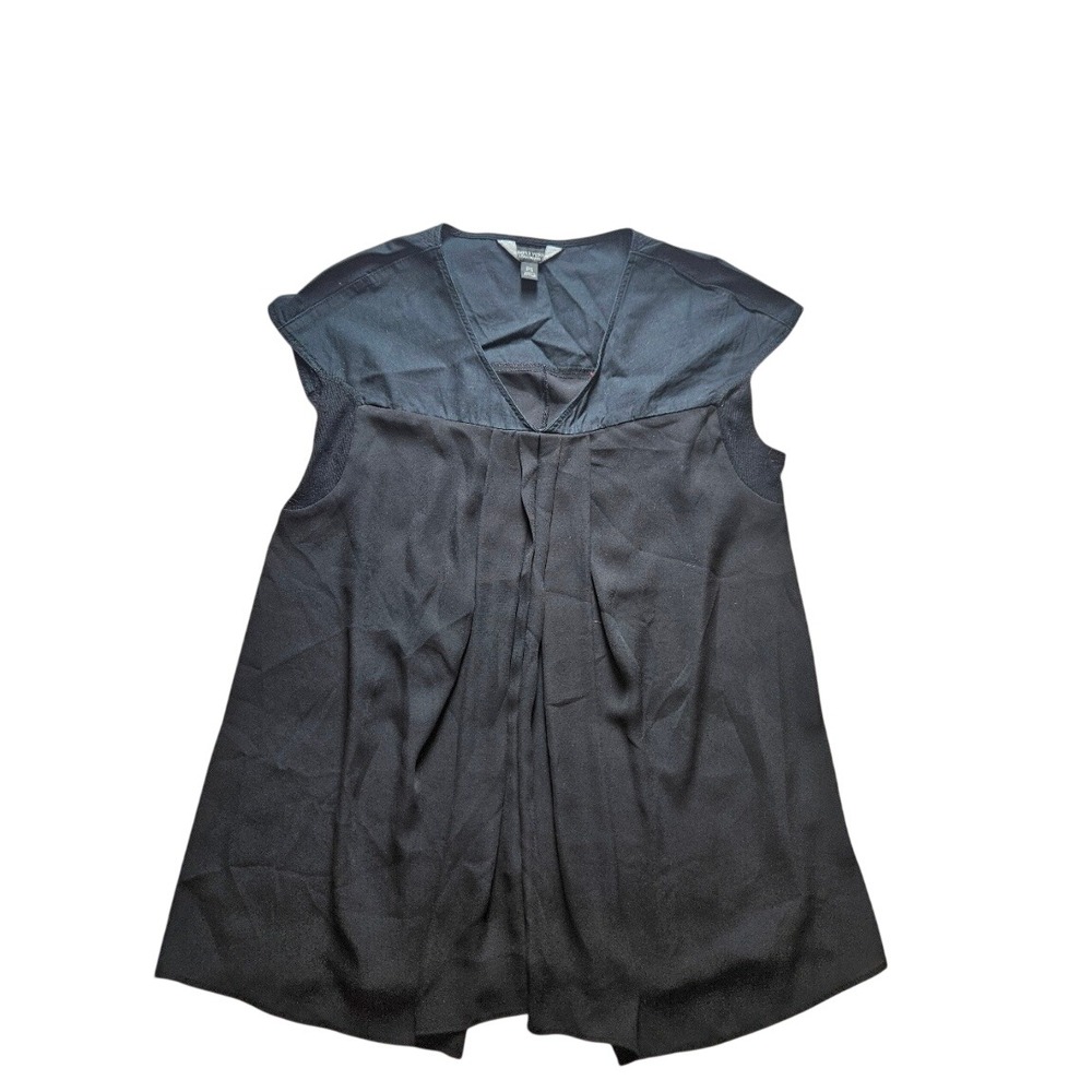 Simply Vera Vera Wang Black Mixed Media Pleated V-Neck Blouse Petite Small PS